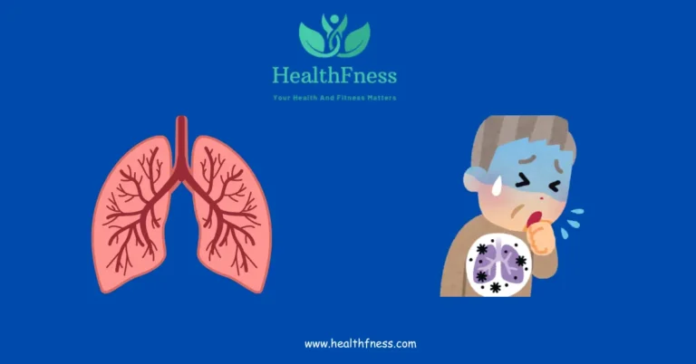A young boy is seen coughing, and next to him is a detailed medical illustration of a lung. The lung image highlights the bronchial tubes and alveoli, demonstrating the respiratory system. The illustration is likely intended to show the effects of a respiratory condition such as asthma or an infection on the lungs.