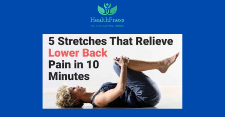 Five stretches for lower back ache comfort. They encompass Child's Pose, Cat-Cow stretch, Hamstring Stretch, Seated Spinal Twist, and Piriformis Stretch.