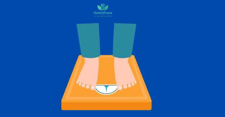 HOW TO GAIN WEIGHT? Image of a person standing on a weight scale, indicating the desire to gain weight. The scale shows a lower weight, symbolizing the individual's goal to increase their body